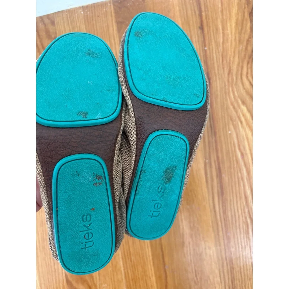 Tieks by Gavrieli Tan Burlap Ballet Flats Teal Split Sole Foldable Shoes Size 9‎